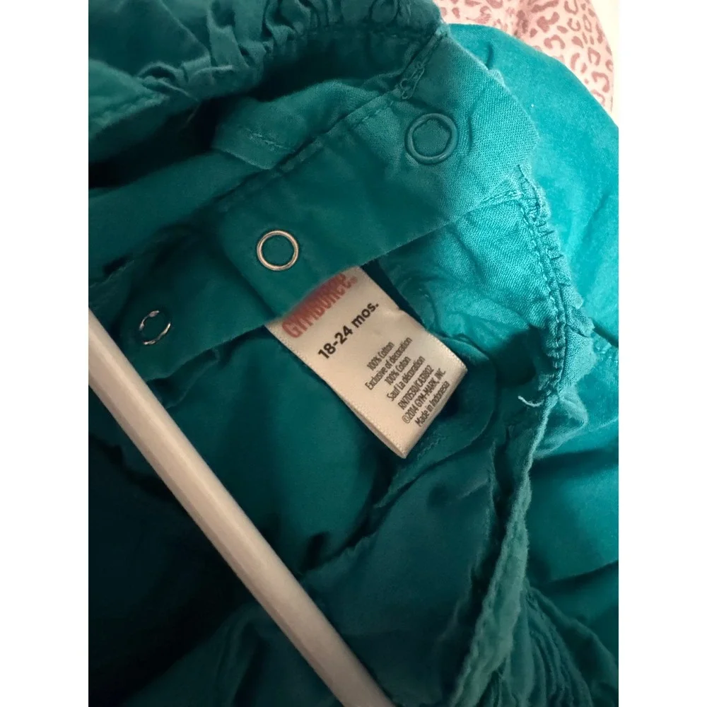 Gymboree Baby Girl 18-24mo Teal Turquoise Eyelet Ruffle Romper Flamingo Flamenco